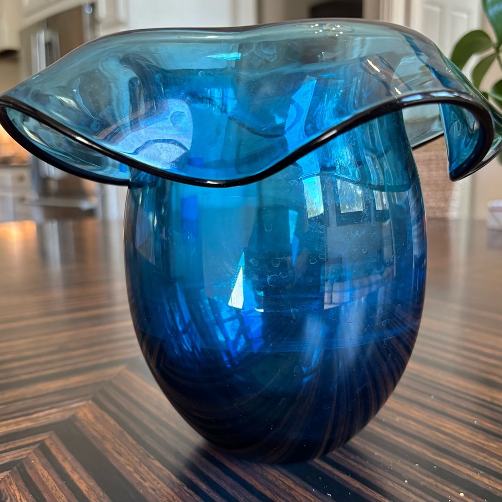 Artisan Crafted Ocean Blue Glass Vase